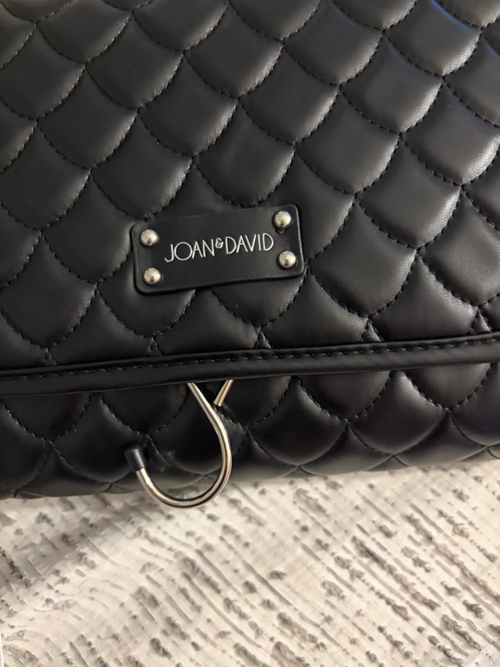 Joan & David Quilted Black Hanging Toiletry Case